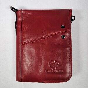 HumerPaul RFID Blocking Red Leather Wallet Card Holder Zip Around Bifold‎ NWOT